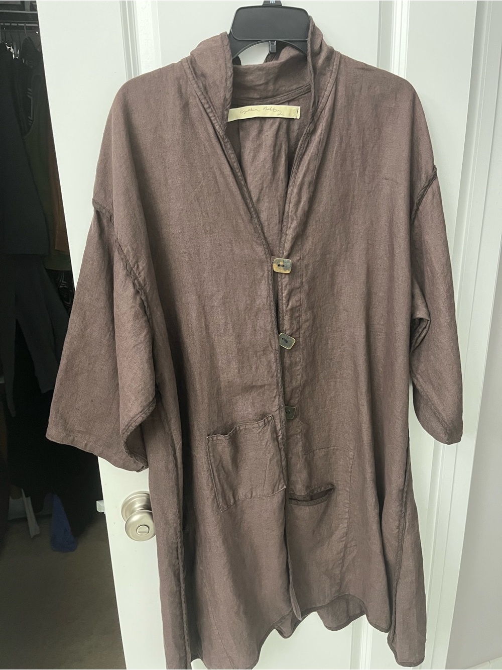 Brown Long Button Front Linen Duster